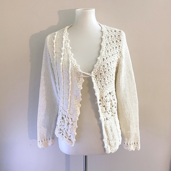 J. Jill 90s Cream Open-Knit Cardigan Cottagecore Handknit Coastalgrandma - Picture 1 of 8